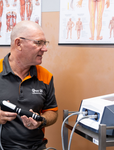 Physiotherapist with one of his tools