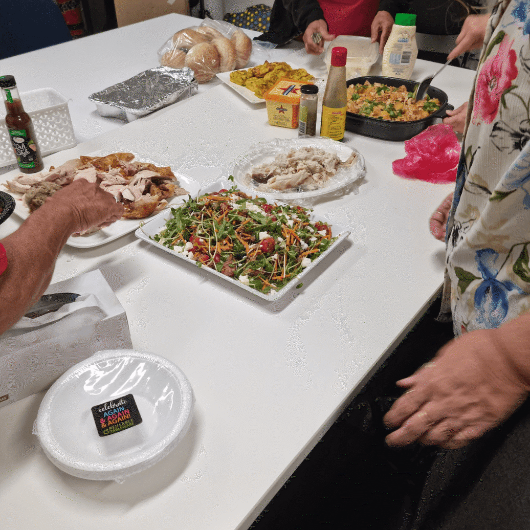 Pot Luck Lunch served on table