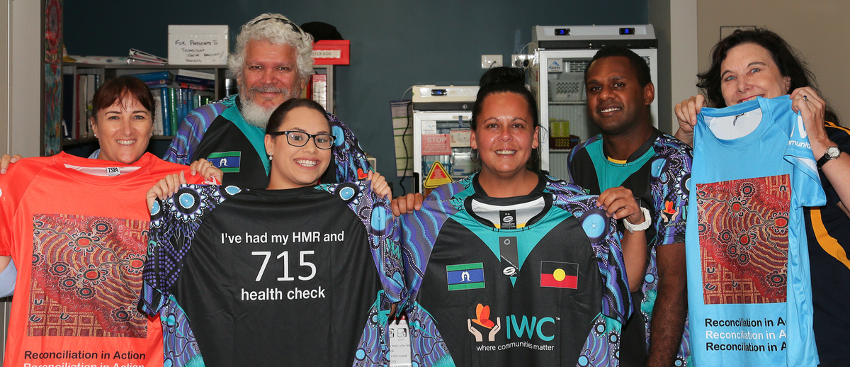 Indigenous Health Practitioner Team hold 715 Health Check Shirts