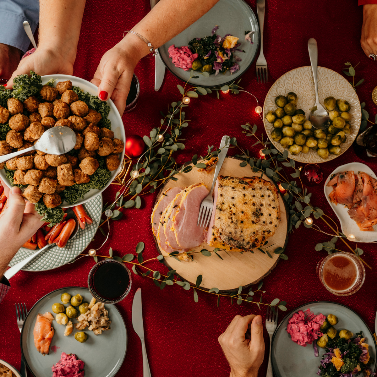 Birds eye view of a Christmas meal