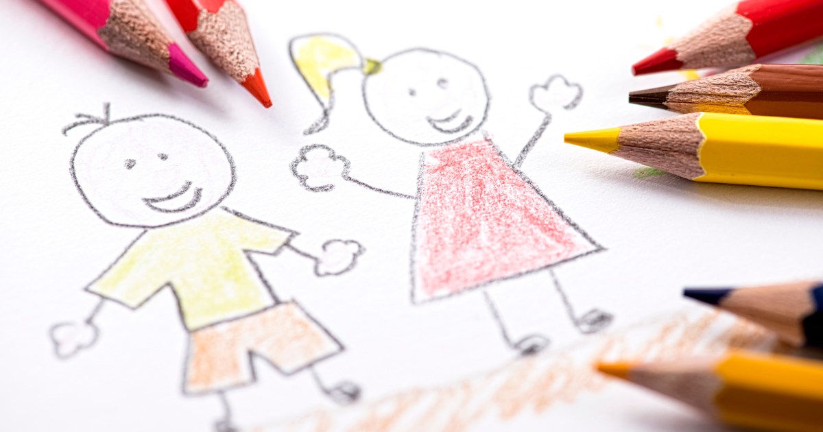 childs drawing of a boy and girl.