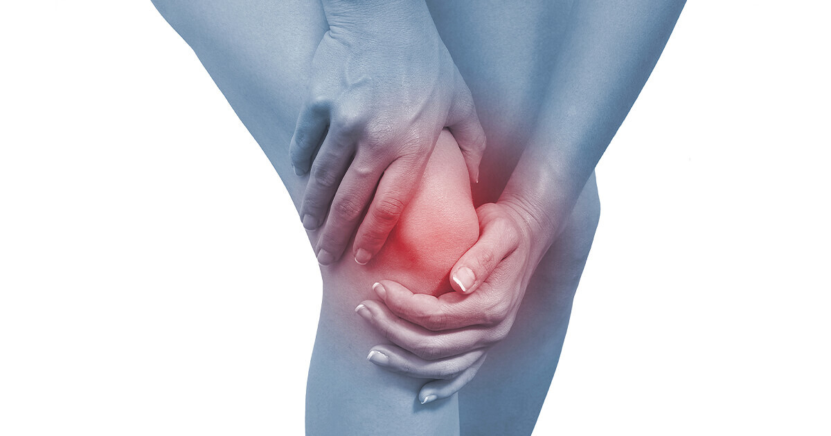 Illustration of hands holding knee that is inflamed