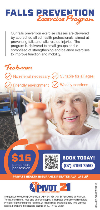 Falls Prevention Exercise Program flyer by Pivot 21